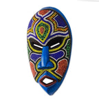 Recycled Plastic Beaded African Wood Mask from Ghana 'Beaded Love'