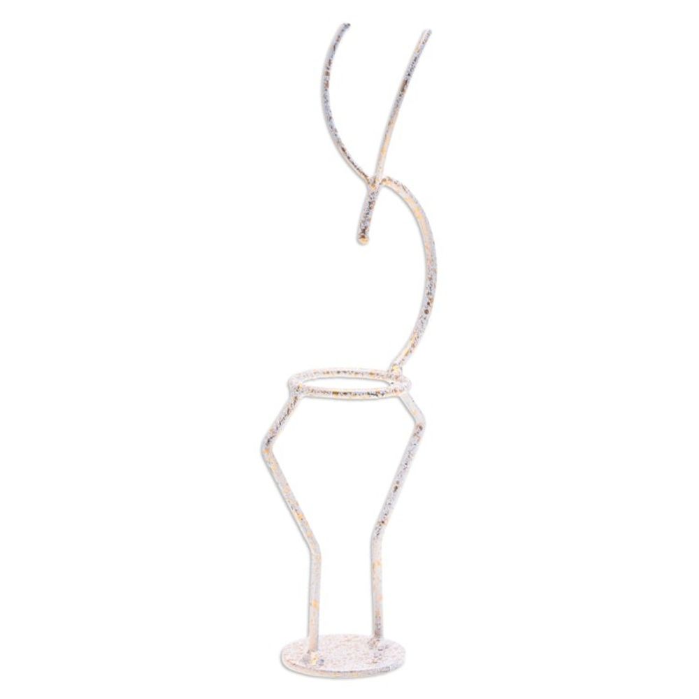 Handcrafted Iron Deer Tealight Holder in White and Gold 'Deer Splendor'