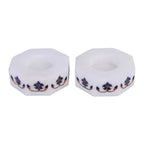 Octagon Marble Tealight Holders with Blue Buds Pair 'Floral Alliance in Blue'
