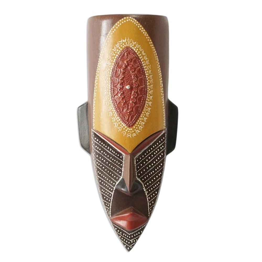 Handcrafted Vibrant African Wood Mask with Aluminum Accents 'True Legend'