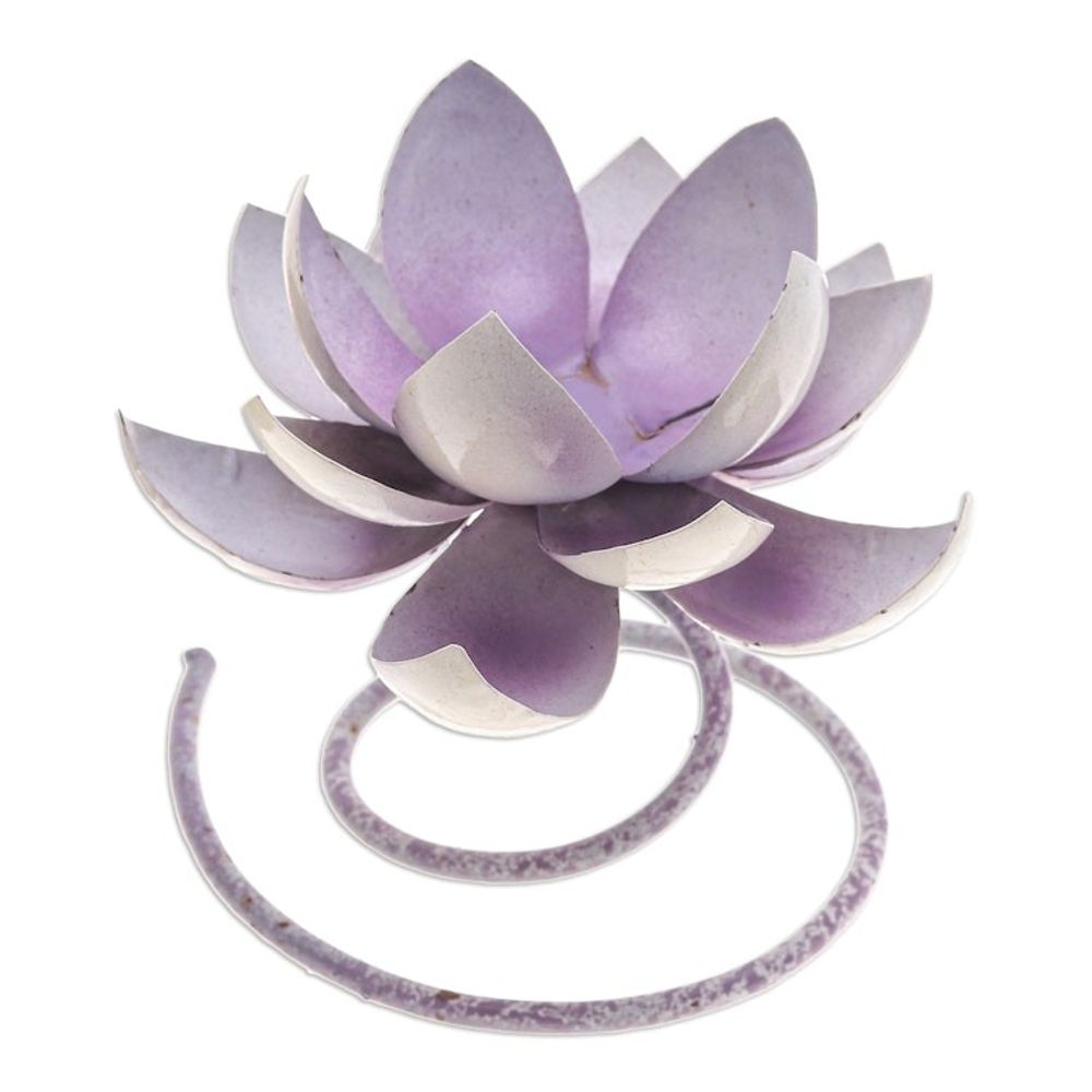 Handmade Steel Iron Lotus Flower Tealight Holder in Purple 'Lotus Flame in Purple'