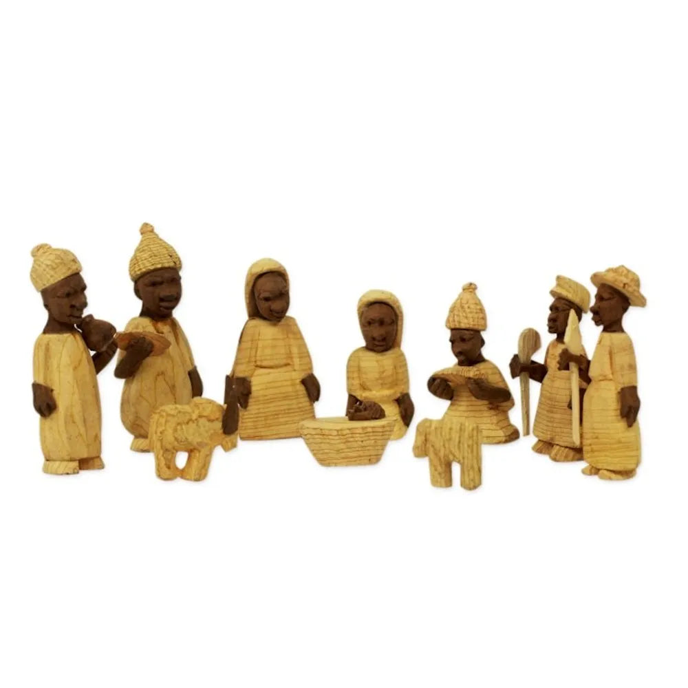 African Themed Nativity Scene Crafted by Hand Set of 10 'Welcome Jesus'