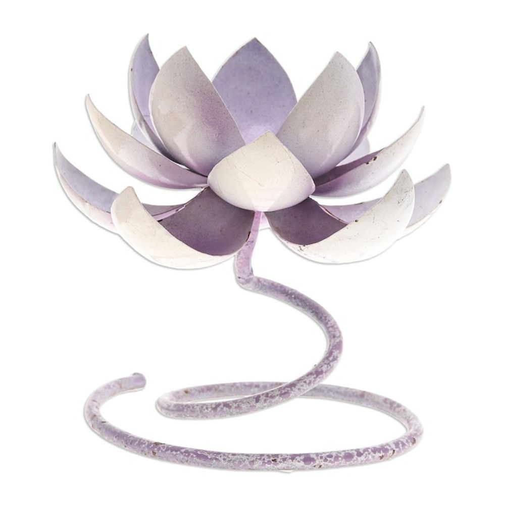 Handmade Steel Iron Lotus Flower Tealight Holder in Purple 'Lotus Flame in Purple'
