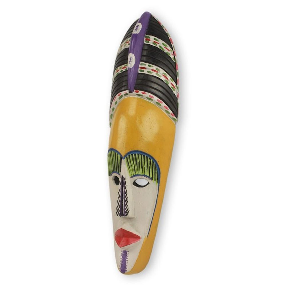 Painted African Wood Mask of Akan Woman Crafted by Hand 'Obaa Yaa'