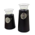 Wood and pewter candleholders Pair 'Lotus Light'