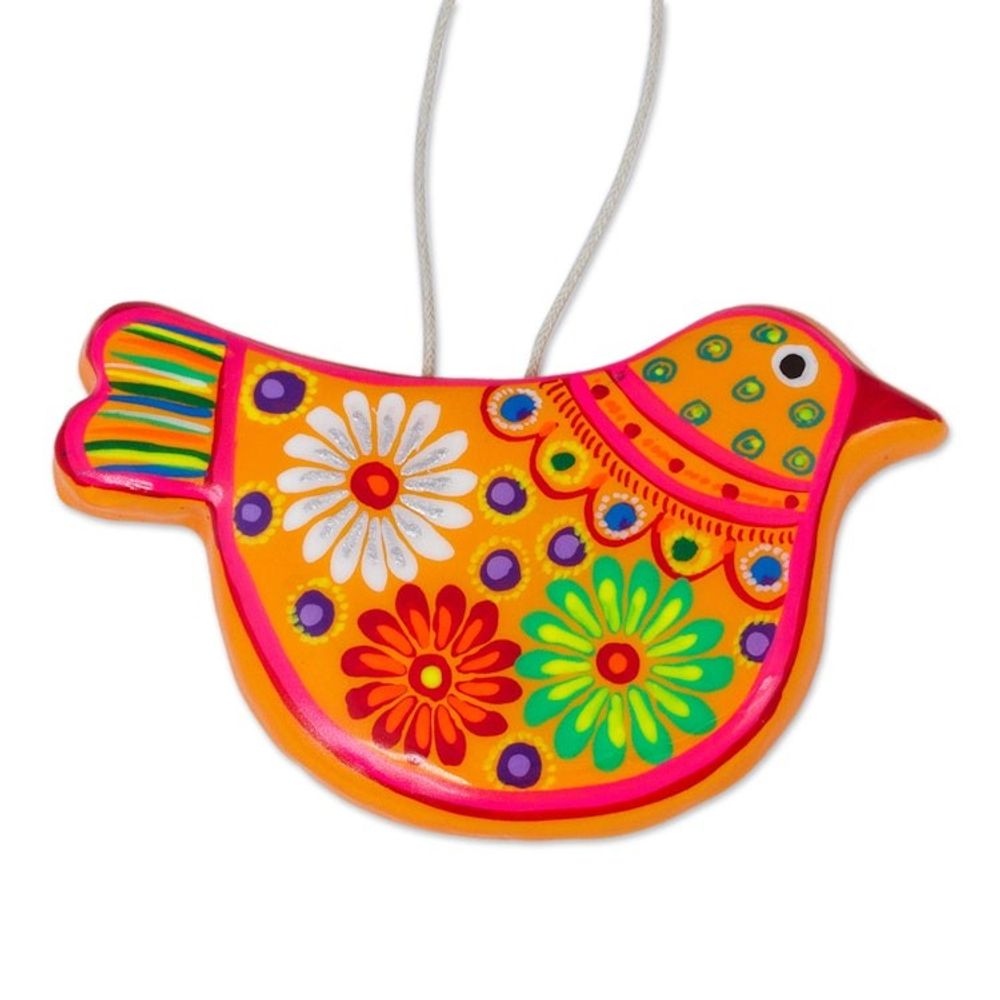 2 Yellow Floral Ceramic Peace Dove Ornaments Crafted by Hand 'Marigold Dove'