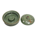 Green Handmade Turtle-Themed Porcelain Mosquito Coil Holder 'Turtle with Polka Dots'