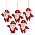 Set of 5 Wool Felt Santa Ornaments 'Santa Dance'