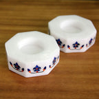 Octagon Marble Tealight Holders with Blue Buds Pair 'Floral Alliance in Blue'
