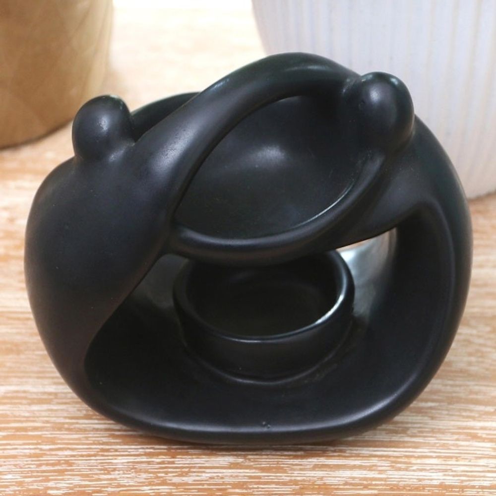 Black Ceramic Oil Warmer from Bali 'Light in the Dark'