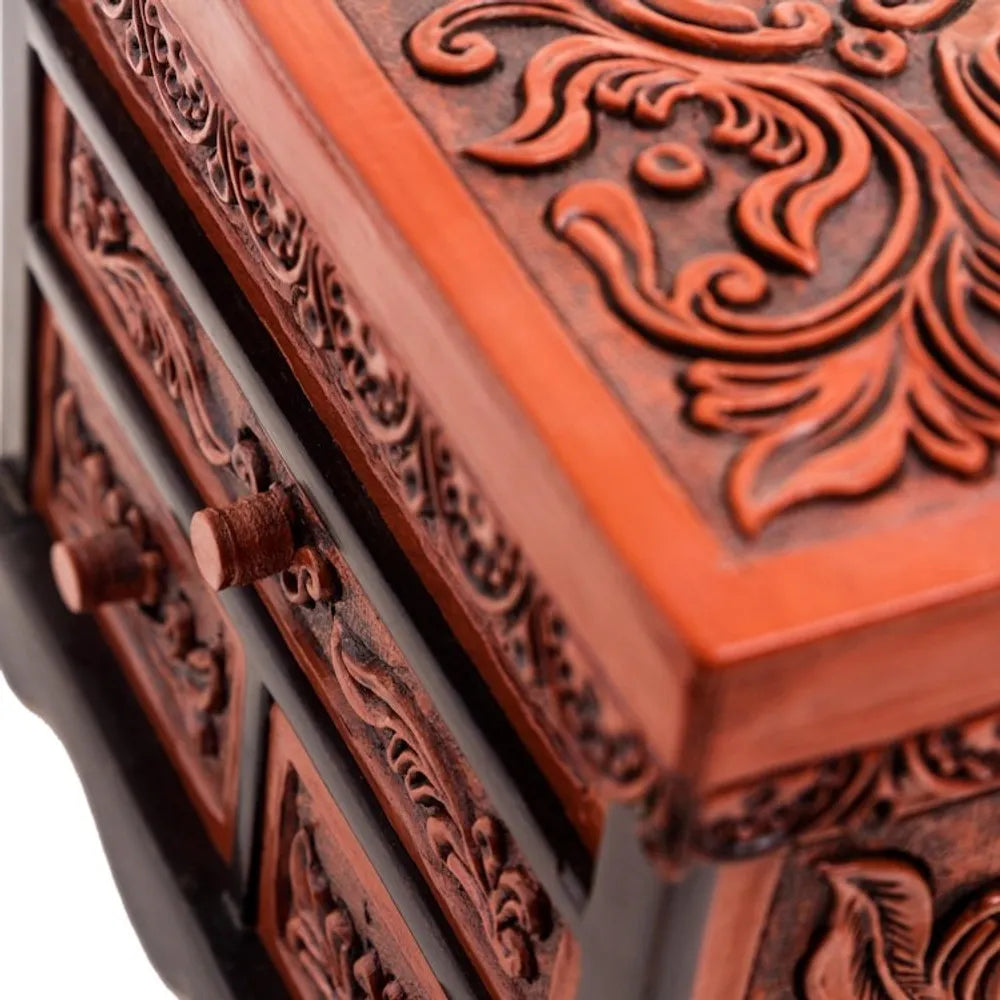 Cedar Wood and Leather Jewelry Box with Mirror from Peru 'Symbolic Leaves'