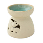 Ceramic Oil Warmer with Elephant Carving from Thailand 'Mother and Child Elephant'