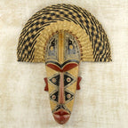 Hand Made African Mask with Wood and Raffia Accents 'Prosper'