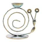Handcrafted Iron Snail Tealight Holder with Antique Finish 'Happy Snail in Green'