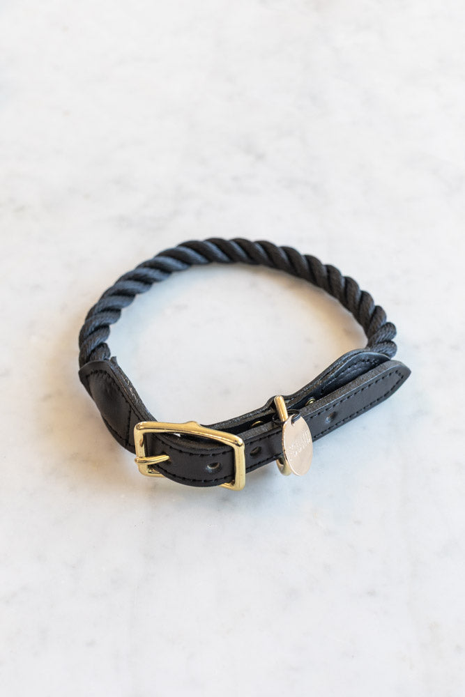 Brass and Black Rope Pet Collar