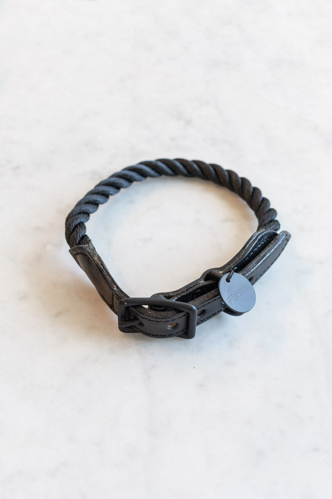 Matte Black and Black Rope Pet Collar