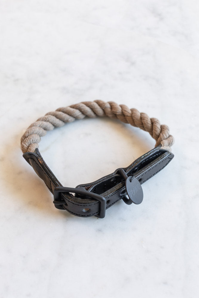 Matte Black and Natural Rope Pet Collar