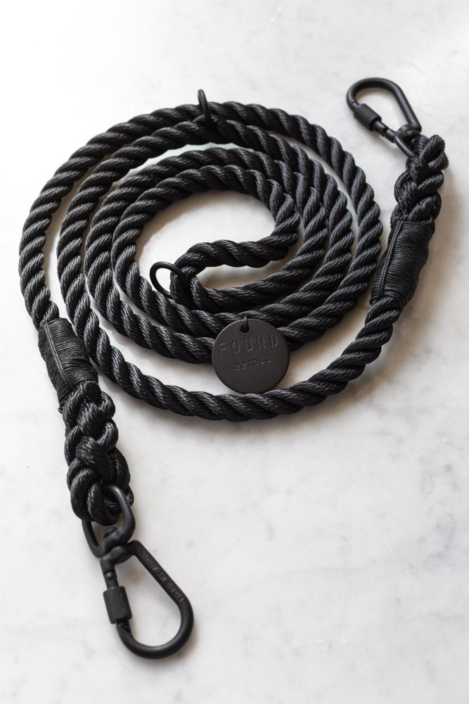 Matte Black and Black Rope Leash