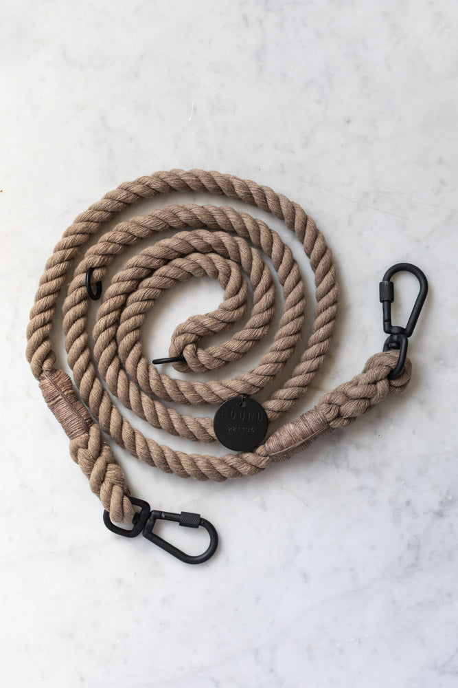 Matte Black and Natural Rope Leash