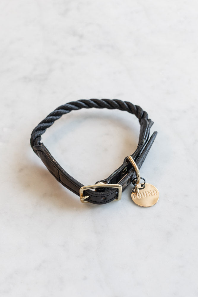 Brass and Black Rope Pet Collar