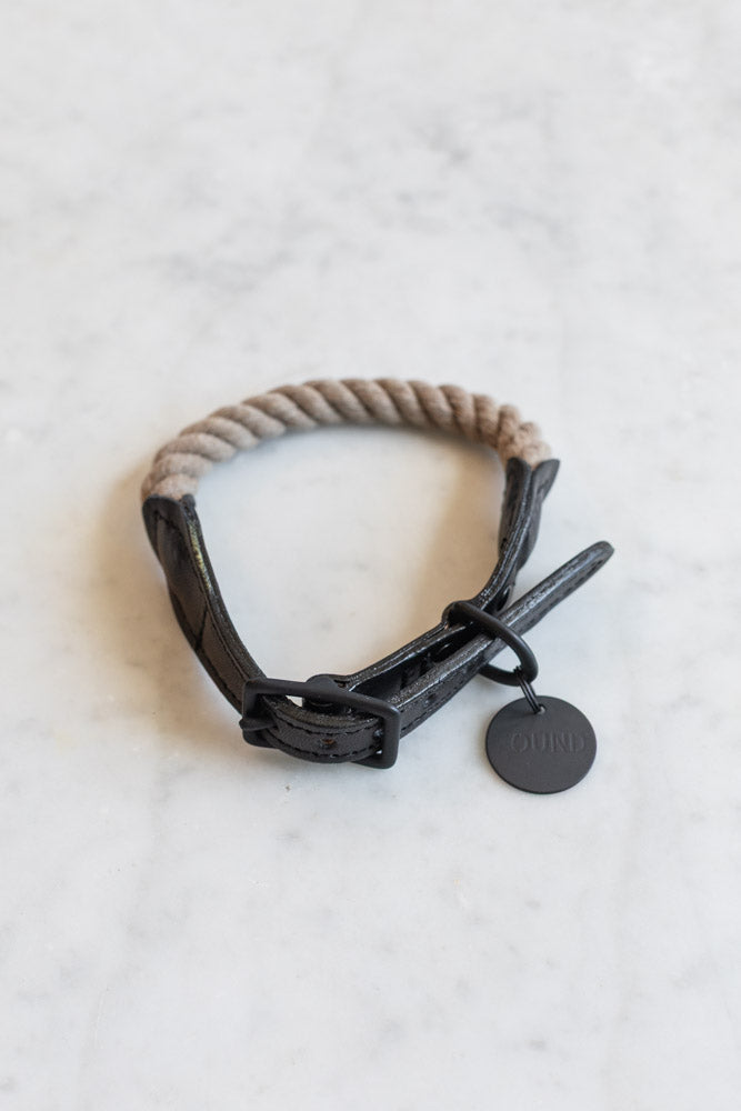 Matte Black and Natural Rope Pet Collar