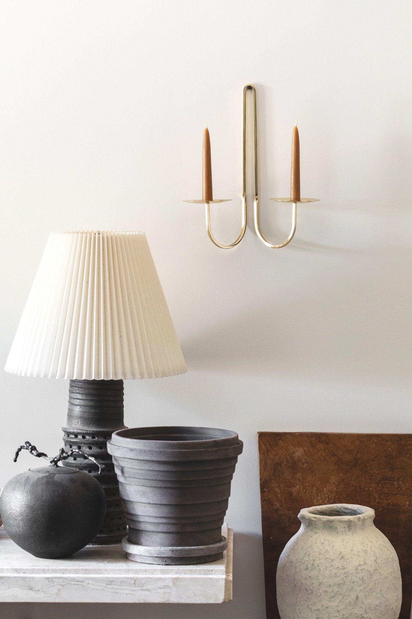 Two Arm Candle Holder - Brass
